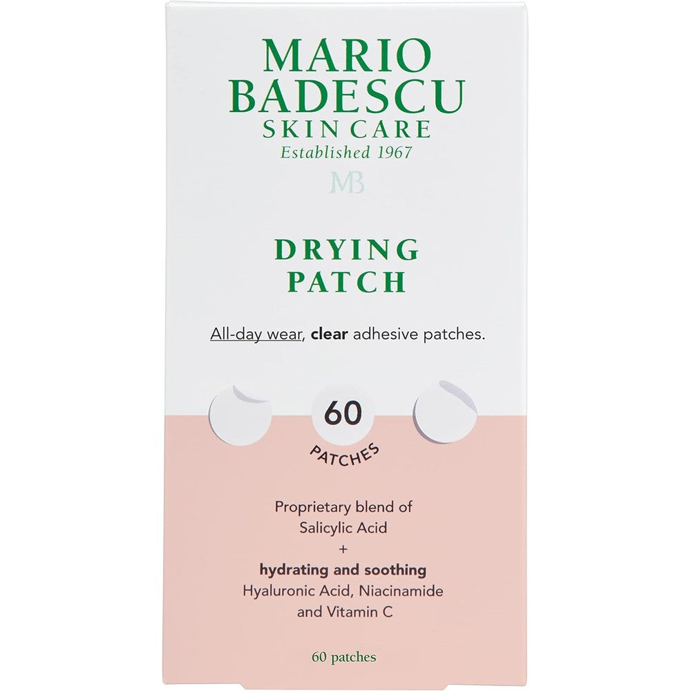 Mario Badescu Drying Patch 60 Count packaging front view showing clear blemish treatment patches