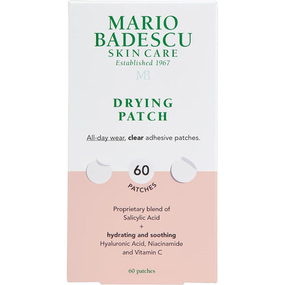 Mario Badescu Drying Patch 60 Count packaging front view showing clear blemish treatment patches