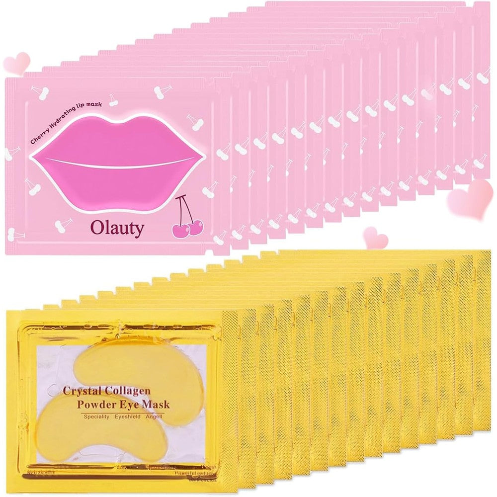 Yishifa lip mask and eye mask bulk pack front view showing thirty pairs of hydrogel patches.