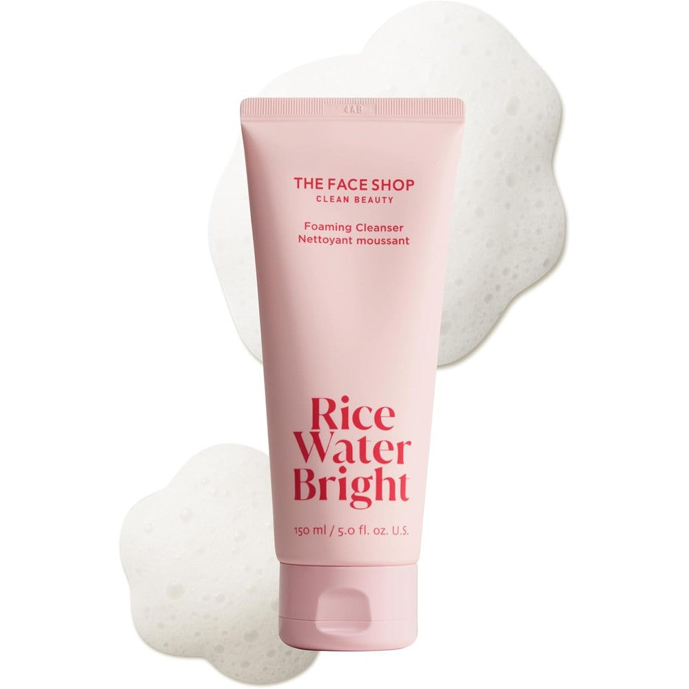 The Face Shop Rice Water Bright Foaming Cleanser 150ml front view showing authentic packaging.