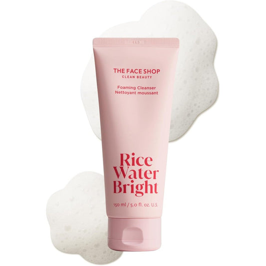 The Face Shop Rice Water Bright Foaming Cleanser 150ml front view showing authentic packaging.