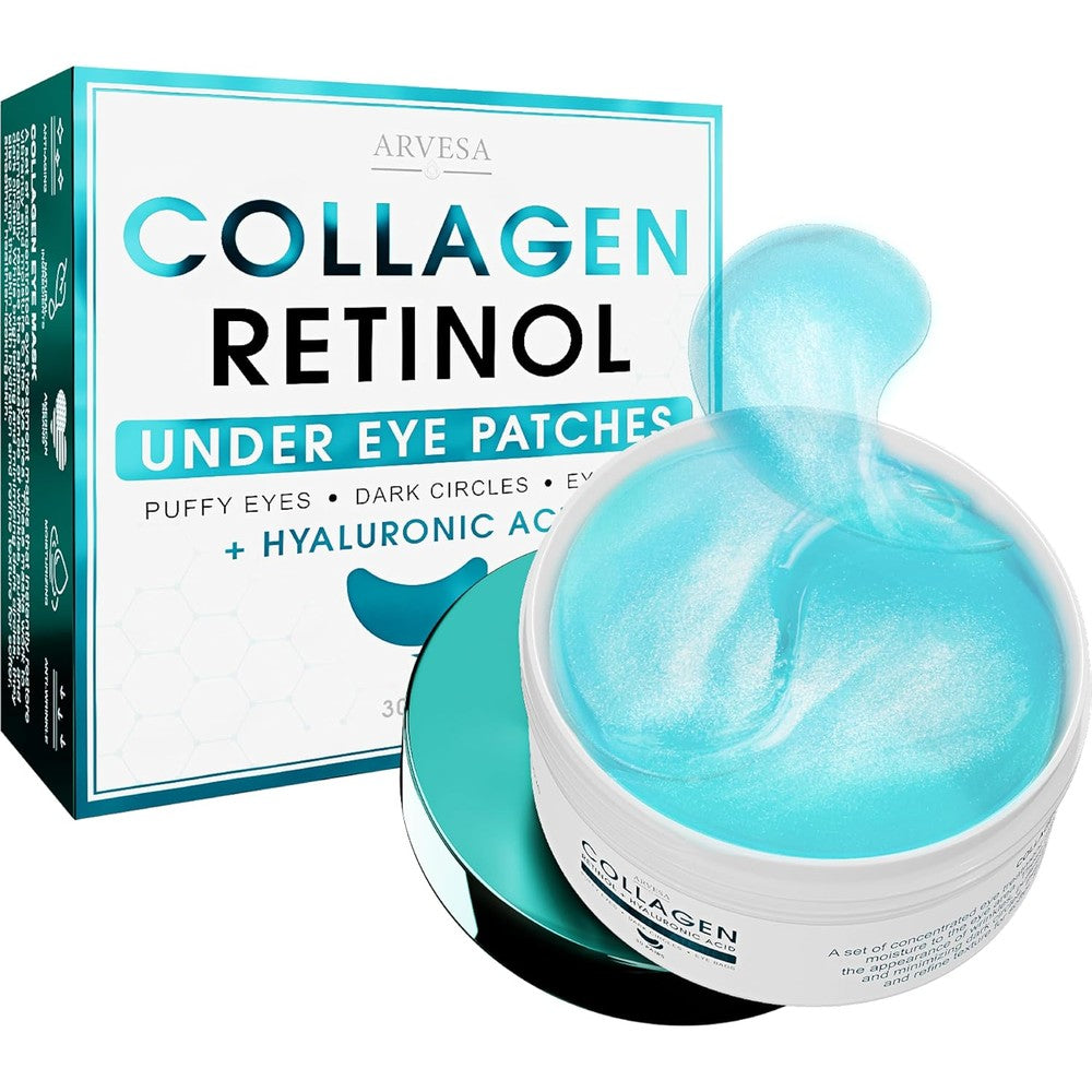 Arvesa Retinol Collagen Under Eye Patches front packaging view showing the premium jar container.