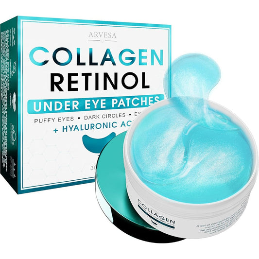Arvesa Retinol Collagen Under Eye Patches front packaging view showing the premium jar container.
