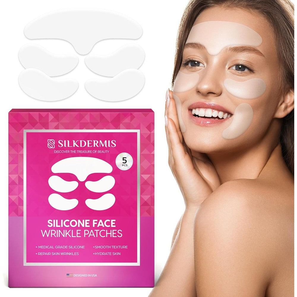 SILKDERMIS Silicone Face and Forehead Wrinkle Patches front packaging view showing anti-aging skincare pads.