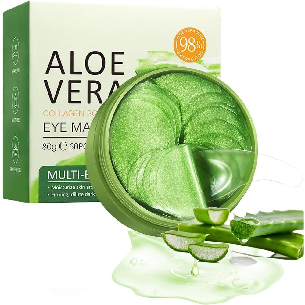 Eakroo Aloe Vera and Collagen Under Eye Patches front view container with green hydrogel masks