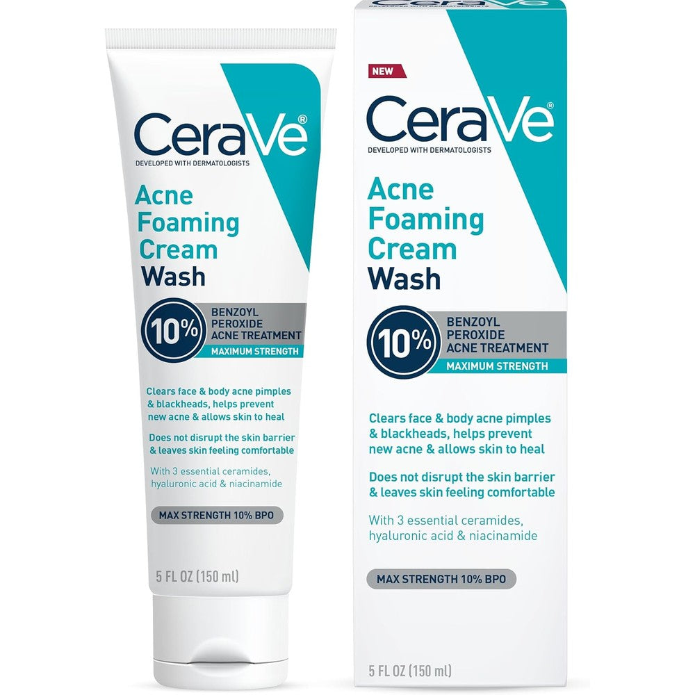 CeraVe Acne Foaming Cream Wash front view five ounce bottle for acne treatment