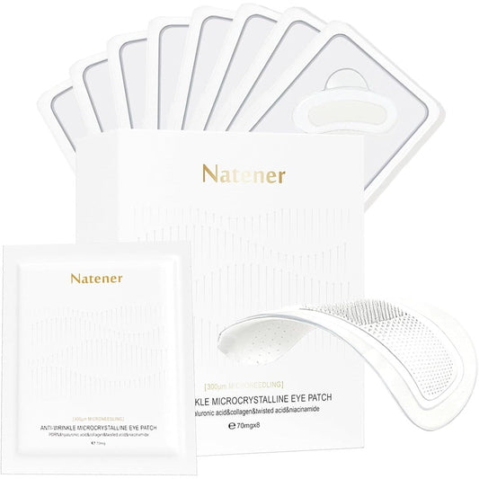 Natener PDRN Micro Eye Patches 8 pairs pack front view showing premium Korean skincare packaging.