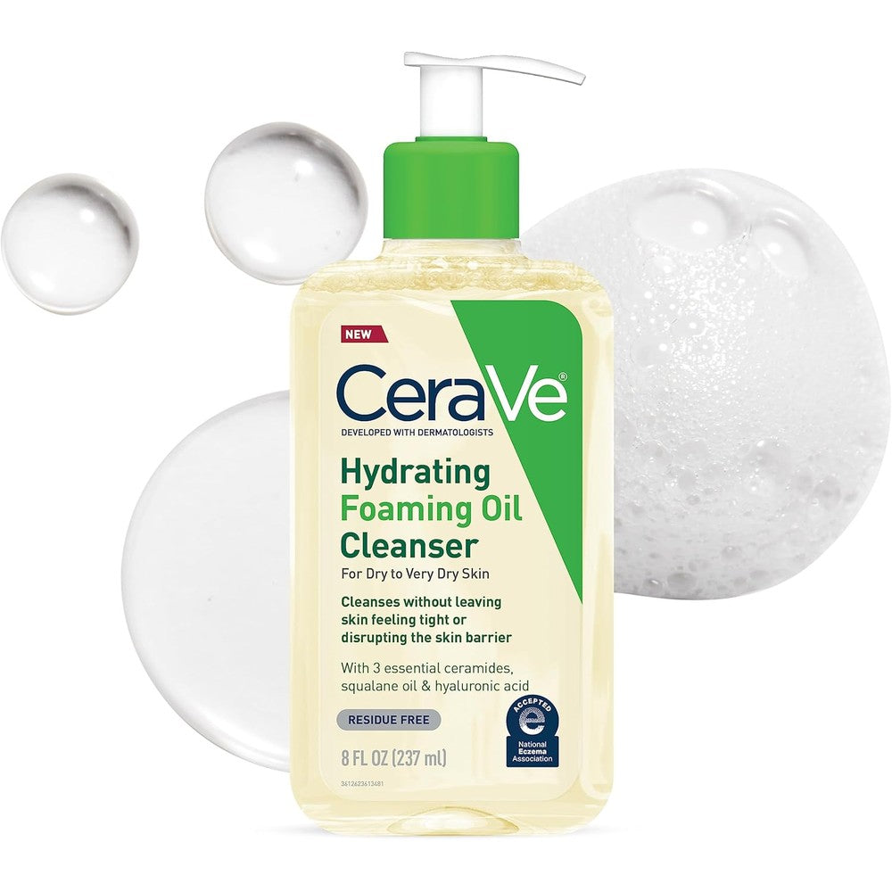 CeraVe Hydrating Foaming Oil Cleanser 8 Fluid Ounce front view bottle for dry skin care