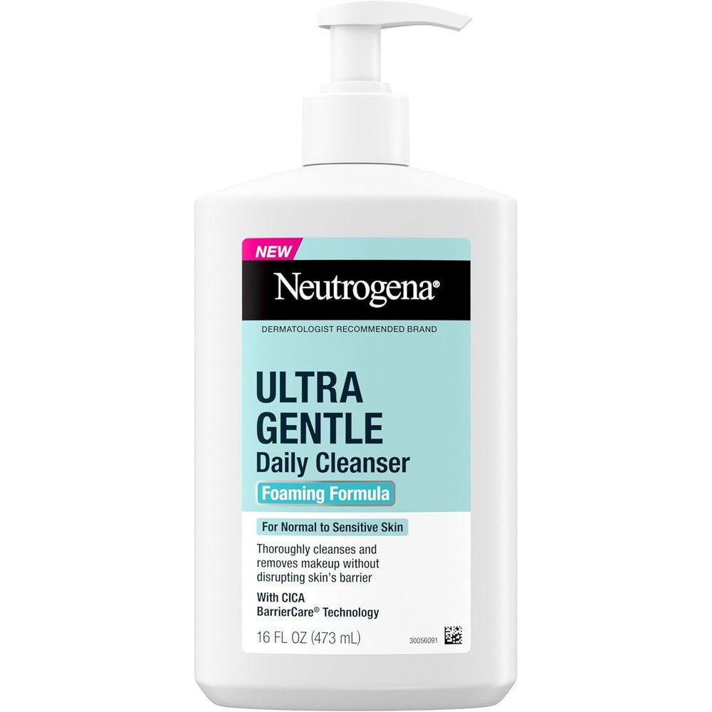 Neutrogena Ultra Gentle Foaming Facial Cleanser front view showcasing the pump dispenser bottle.