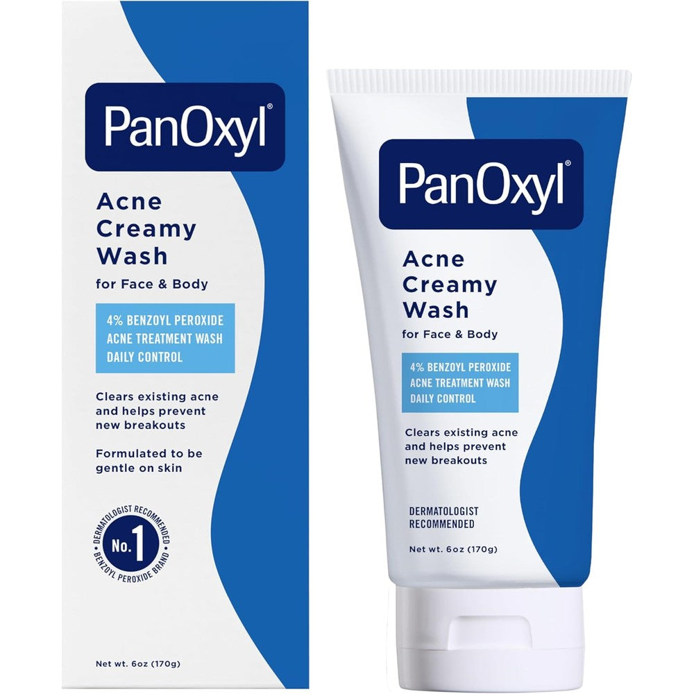 PanOxyl Antimicrobial Acne Creamy Wash 4 Percent Benzoyl Peroxide front view