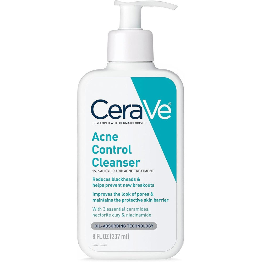 CeraVe Acne Treatment Face Wash front view bottle showcasing the salicylic acid formula