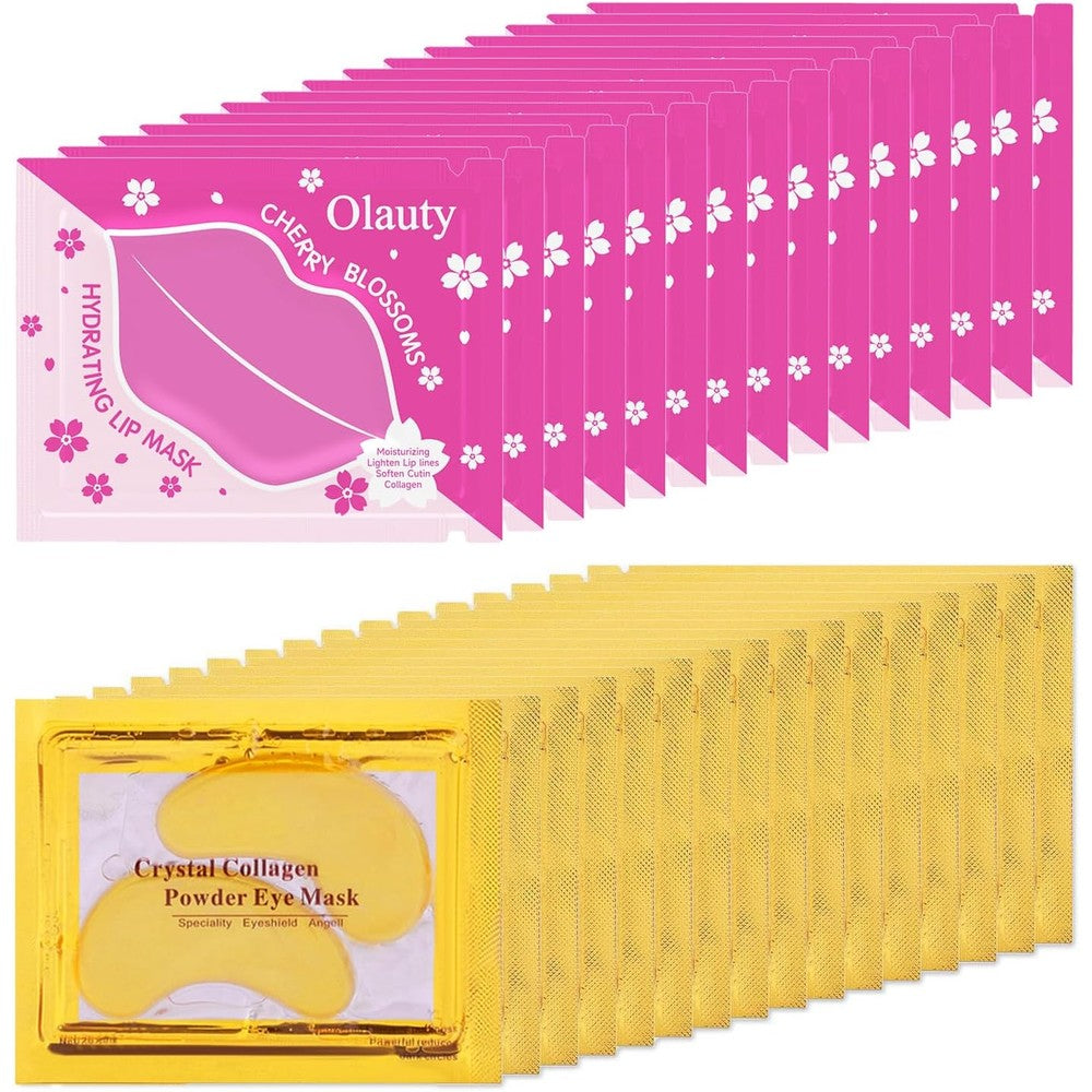 Eakroo 30 Pairs Lip Mask and Under Eye Patches set front packaging view showing pink lip pads and gold eye patches.