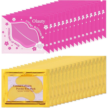 Eakroo 30 Pairs Lip Mask and Under Eye Patches set front packaging view showing pink lip pads and gold eye patches.