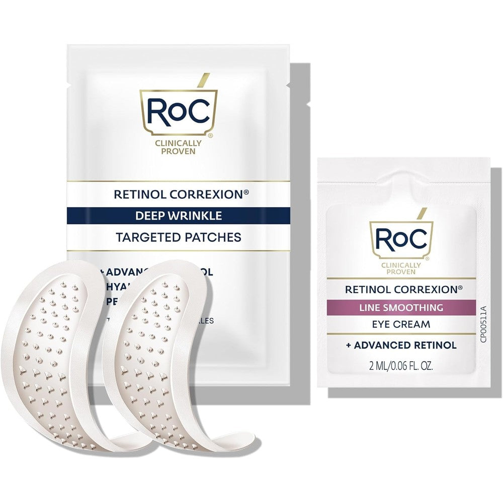 RoC Retinol Correxion Deep Wrinkle Non Invasive Targeted Patches front view packaging showcasing anti-aging micro-cone solution.