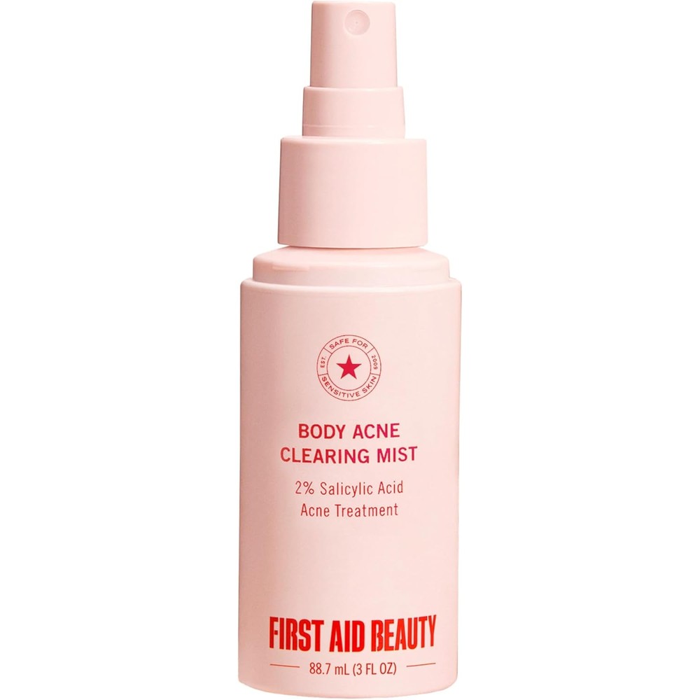 First Aid Beauty Body Acne Clearing Mist front view showing the three ounce bottle packaging