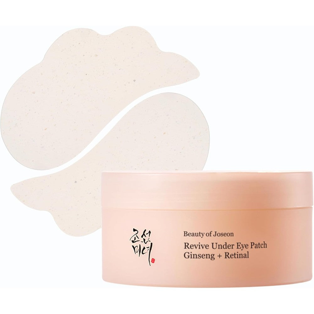 Beauty of Joseon Revive Under Eye Patch front view jar containing 60 hydrogel sheets for anti-aging care.