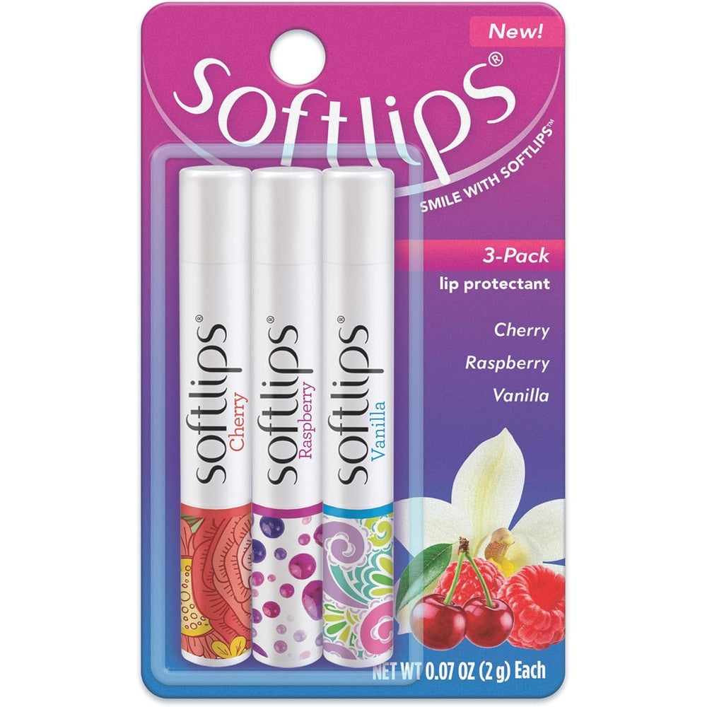 Softlips Daily Lip Moisturizer 3-Pack front view showing flavors