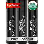 Moroccan Magic organic pure coconut lip balm 3 pack front view