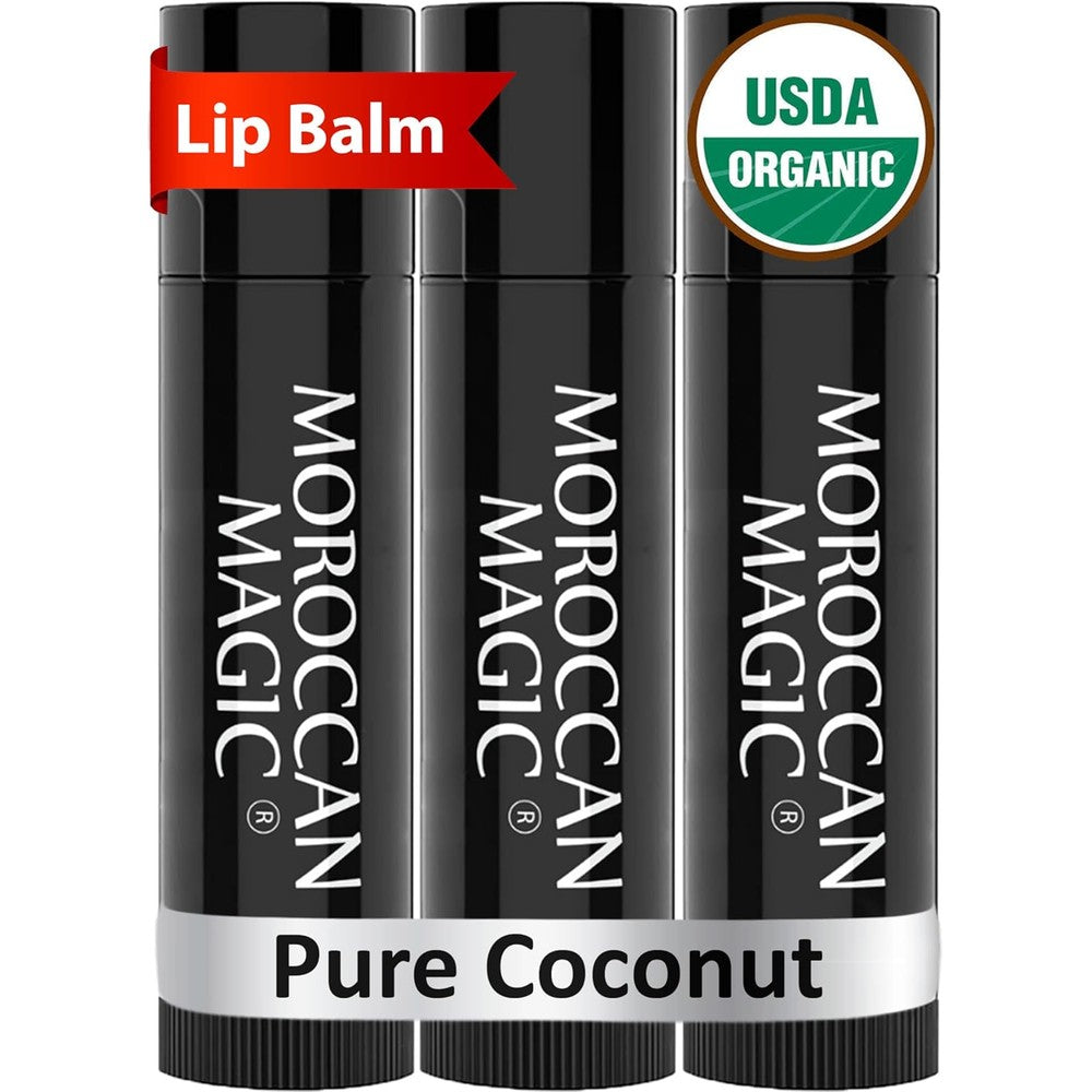 Moroccan Magic Organic Pure Coconut Lip Balm 3 Pack front view