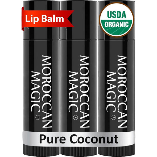 Moroccan Magic Organic Pure Coconut Lip Balm 3 Pack front view