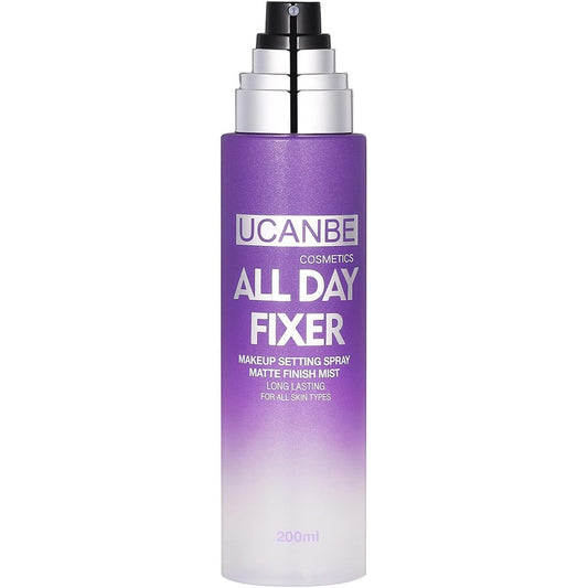 Cosluxe Ucanbe All Day Fixer matte setting spray front view bottle on white background