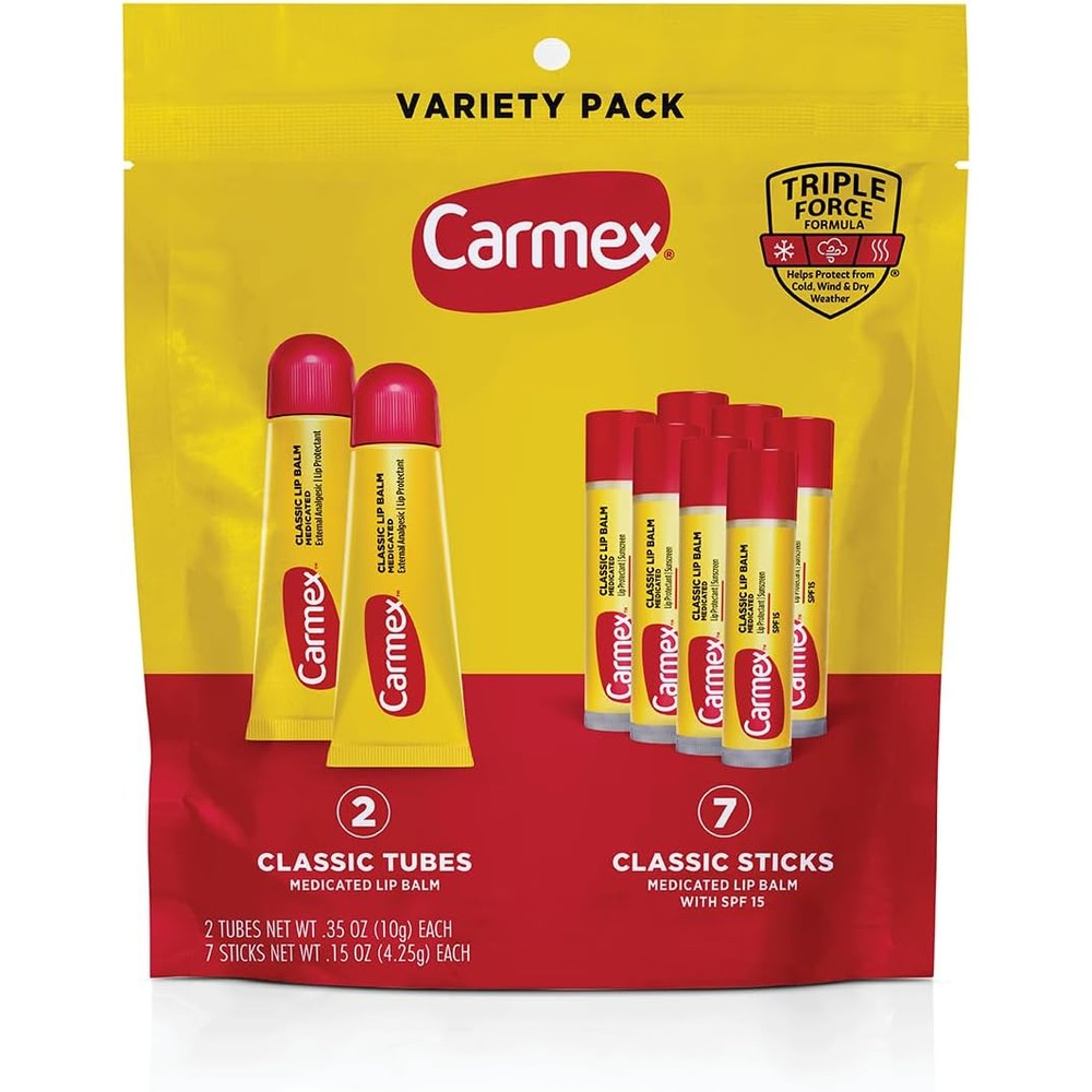 Carmex Classic Medicated Lip Balm 9-Count Variety Pack front view
