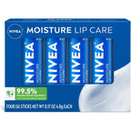 Nivea Moisture Lip Care front view packaging and 4 pack sticks