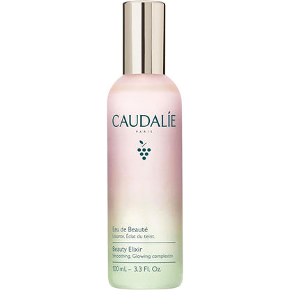 Caudalie Beauty Elixir Face Mist 100ml clear glass bottle front view with white spray cap
