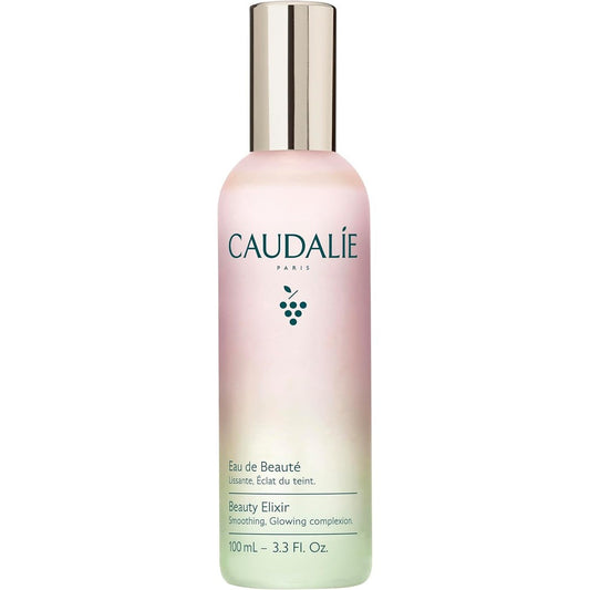 Caudalie Beauty Elixir Face Mist 100ml clear glass bottle front view with white spray cap