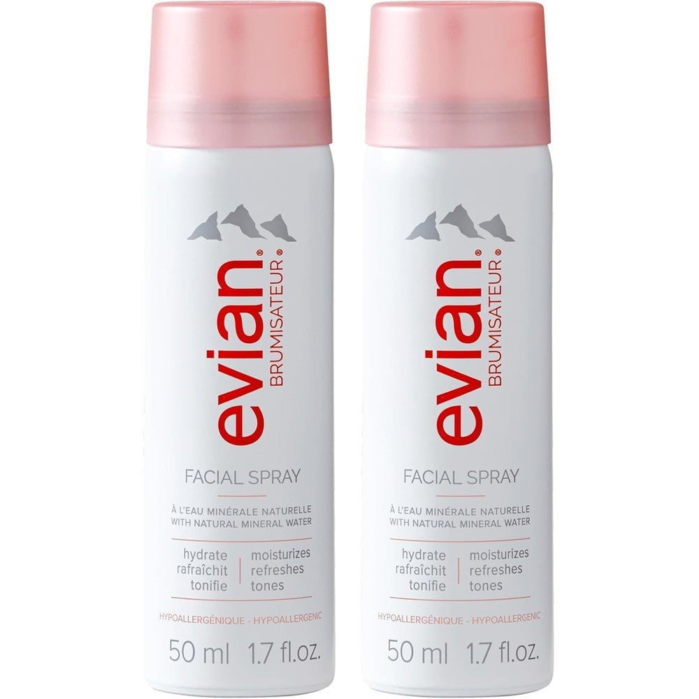 Brumisateur Evian Facial Spray 1.7 ounce front view of the hydrating travel bottle.