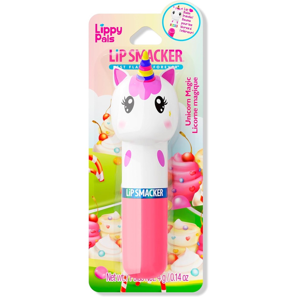Lip Smacker Lippy Pals Unicorn Magic lip balm front view showing collectible animal cap design.