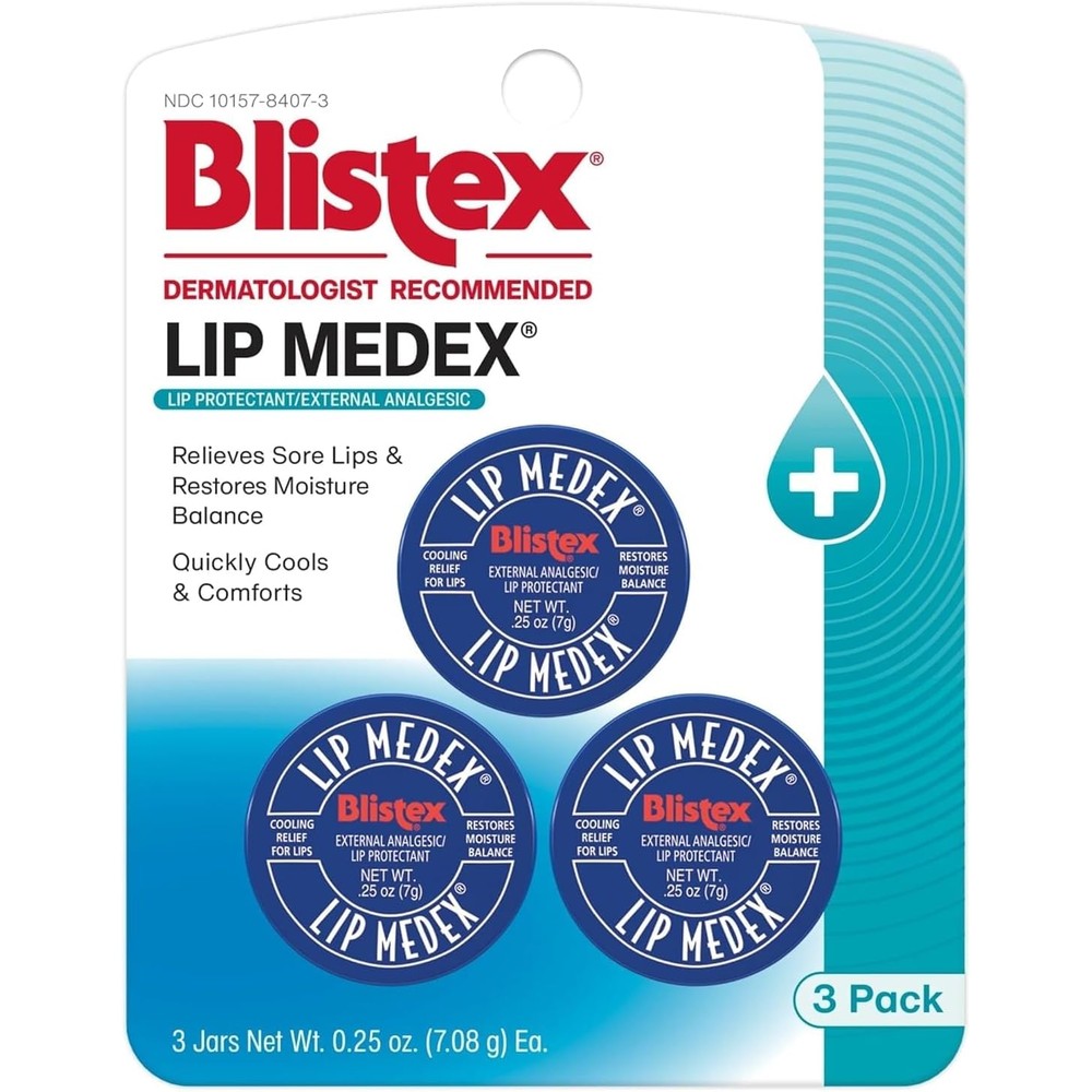 Blistex Lip Medex Medicated Lip Balm three pack front view for dry lips treatment