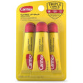 Carmex Classic Medicated Lip Balm front view packaging showing three tubes