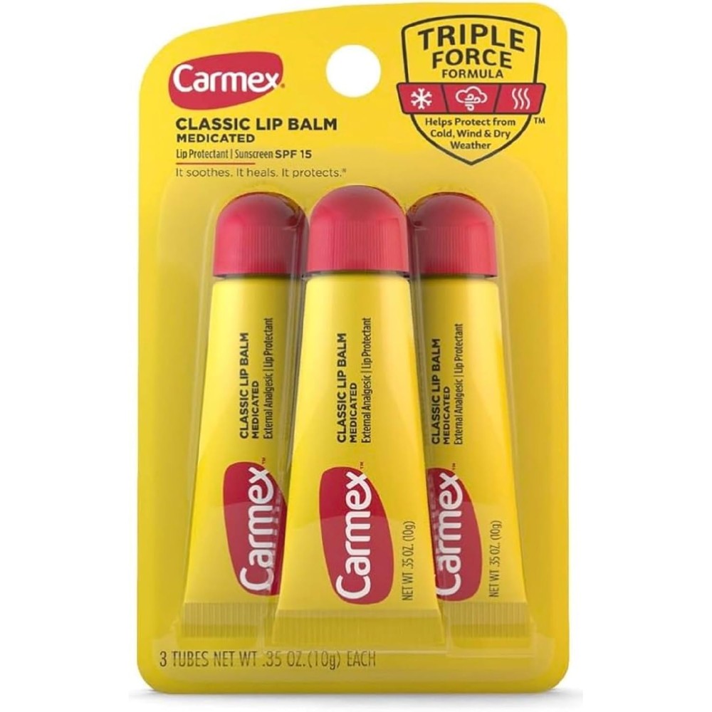 Carmex Classic Medicated Lip Balm 3 Pack front view