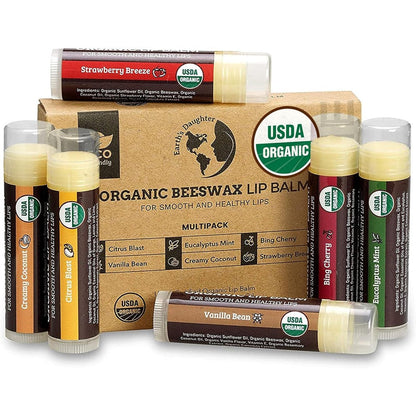 Earth's Daughter USDA Organic Lip Balm 6-Pack front view with fruit flavors