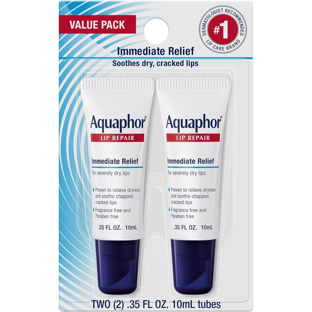 Aquaphor Lip Repair Ointment tubes for chapped lip relief