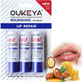 Oukeya 3-piece medicated lip balm set front view for dry lips.