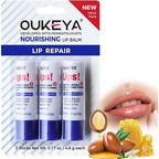 Oukeya 3-piece medicated lip balm set front view for dry lips.