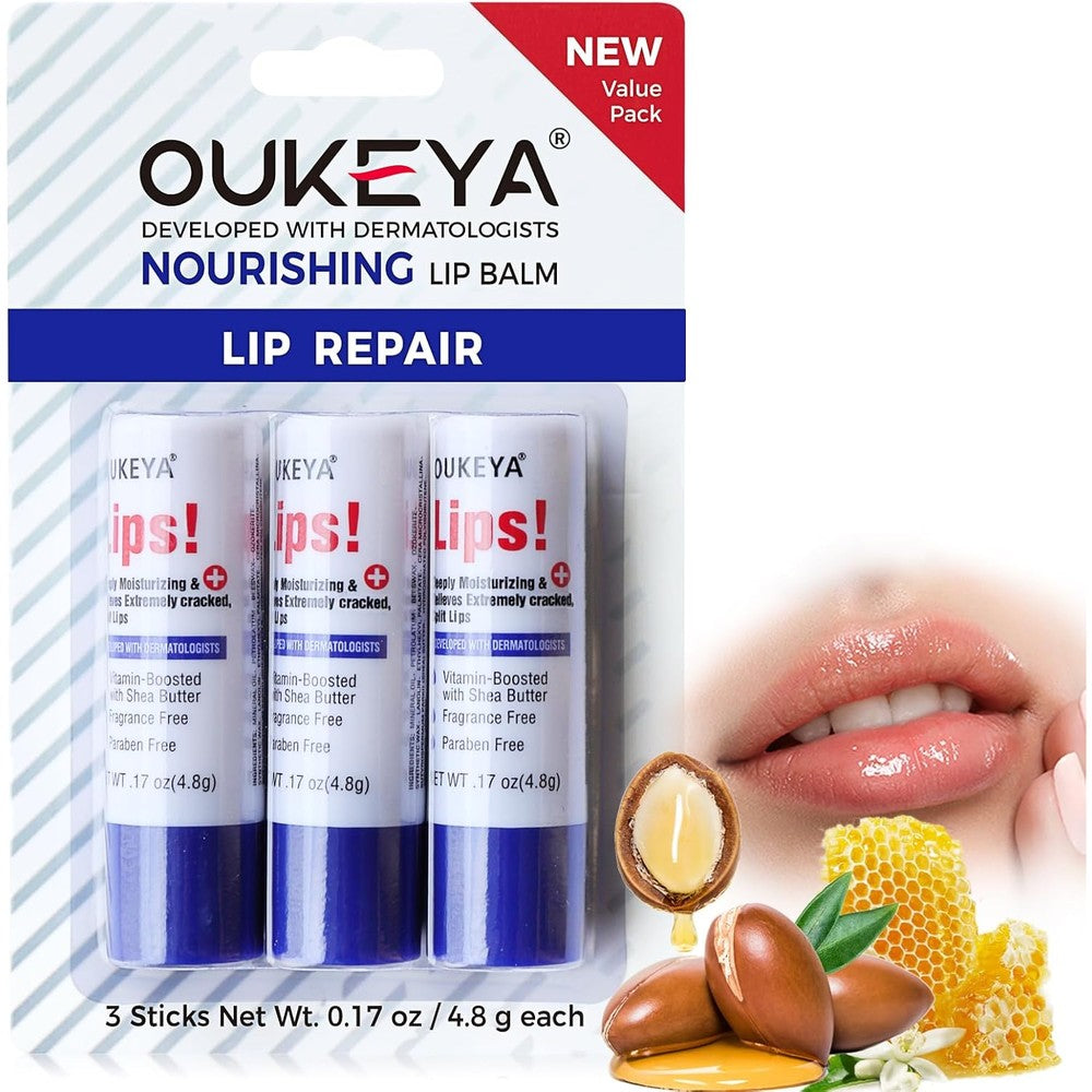 Oukeya medicated lip balm 3 pieces set front view