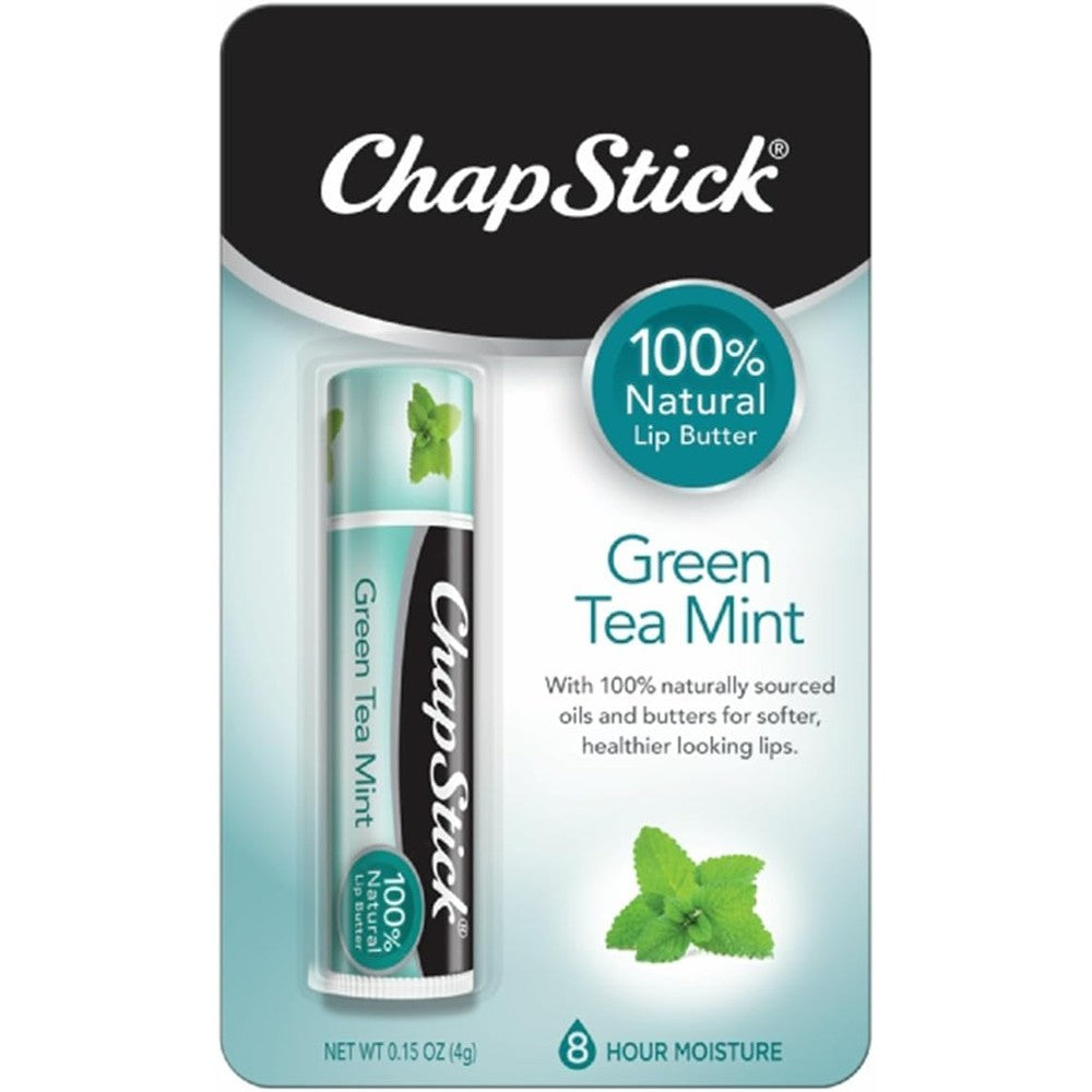 ChapStick 100 Percent Natural Lip Butter Green Tea Mint front view moisturizing balm tube