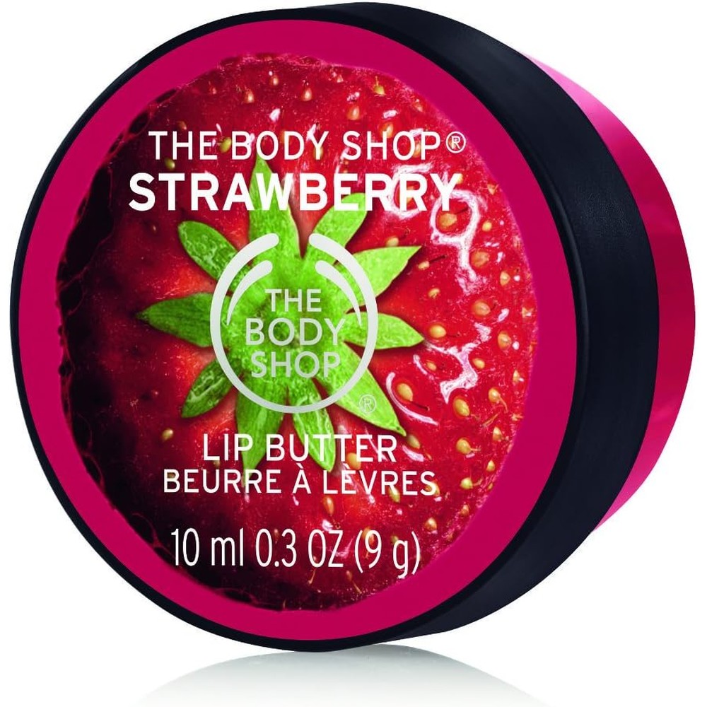 The Body Shop Born Lippy Strawberry Lip Balm front view pot