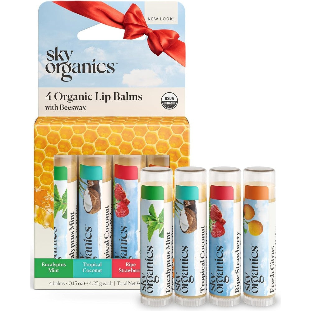 Sky Organics organic beeswax lip balm set of 4 front view