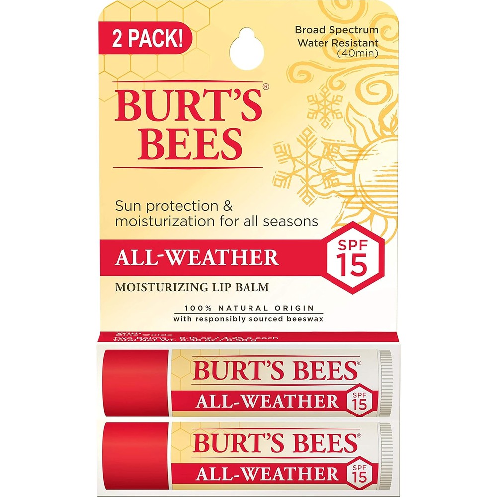 Burt's Bees All Weather SPF 15 Lip Balm two tubes front view packaging