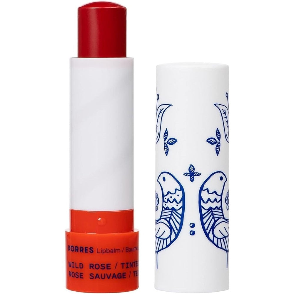 Korres Lip Butter Stick Wild Rose tinted lip balm front view packaging