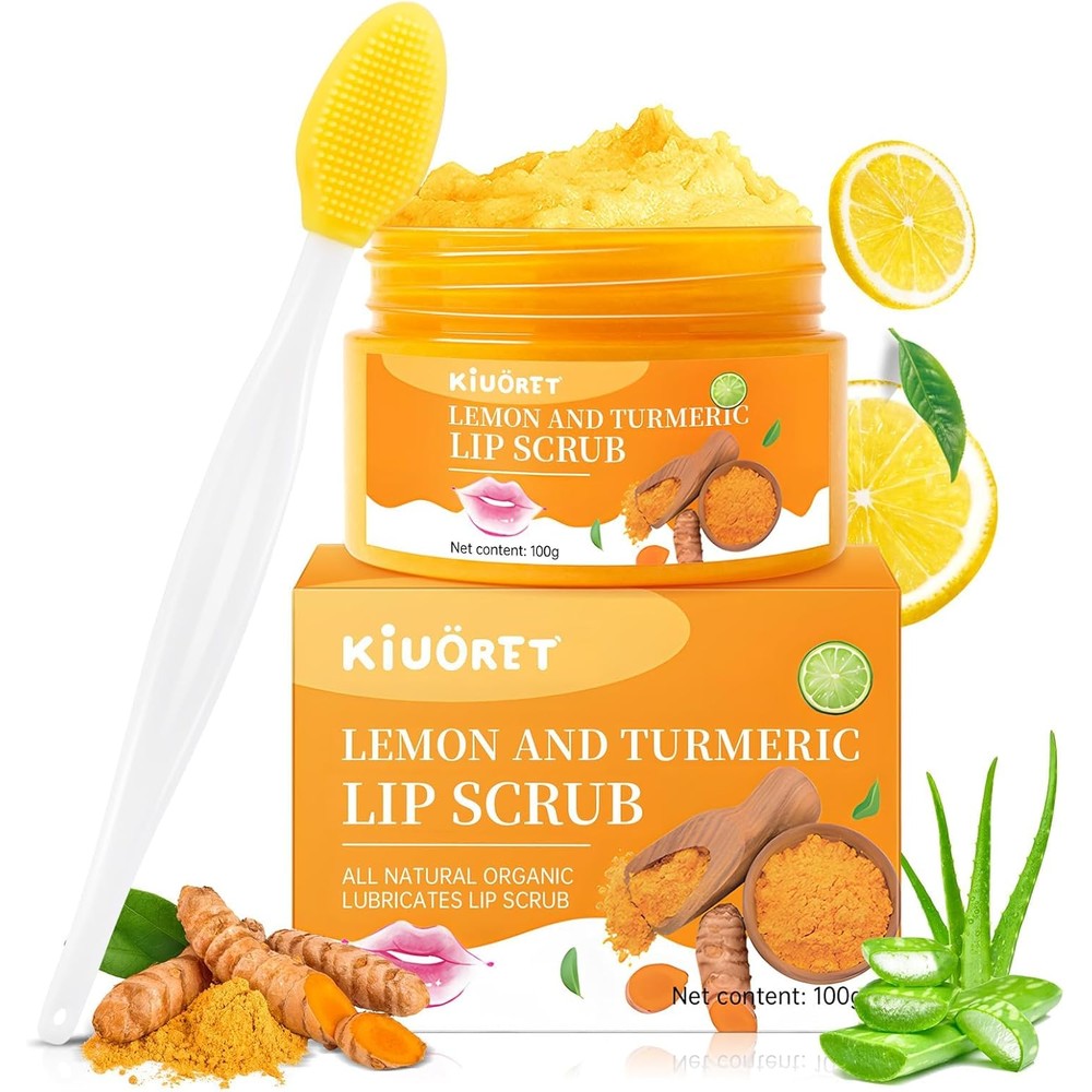 Murend Lemon Turmeric Lip Scrub jar and brush set front view