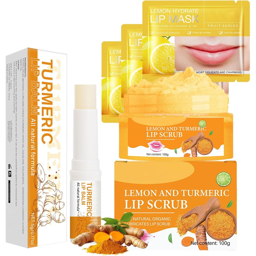 Murend Turmeric and Lemon Lip Scrub and Balm set with applicator