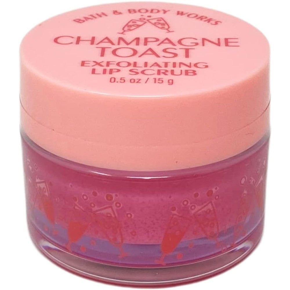 Bath And Body Works Champagne Toast Exfoliating Lip Scrub front view showing 15 gram packaging
