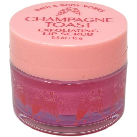 Bath And Body Works Champagne Toast Exfoliating Lip Scrub front view showing 15 gram packaging