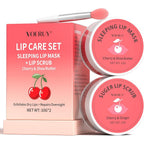 Voeruy cherry lip scrub and mask set front view with packaging