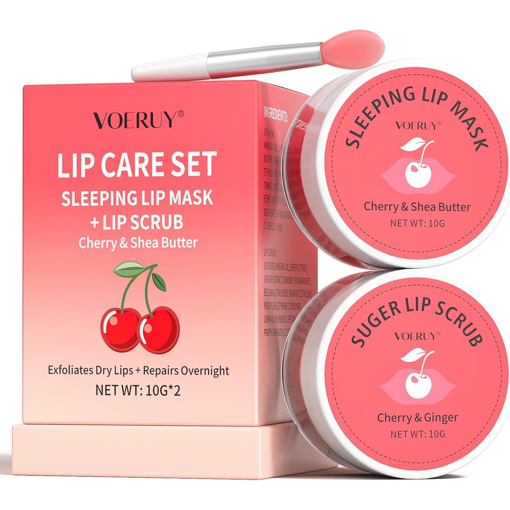 Voeruy cherry lip scrub and mask set front view